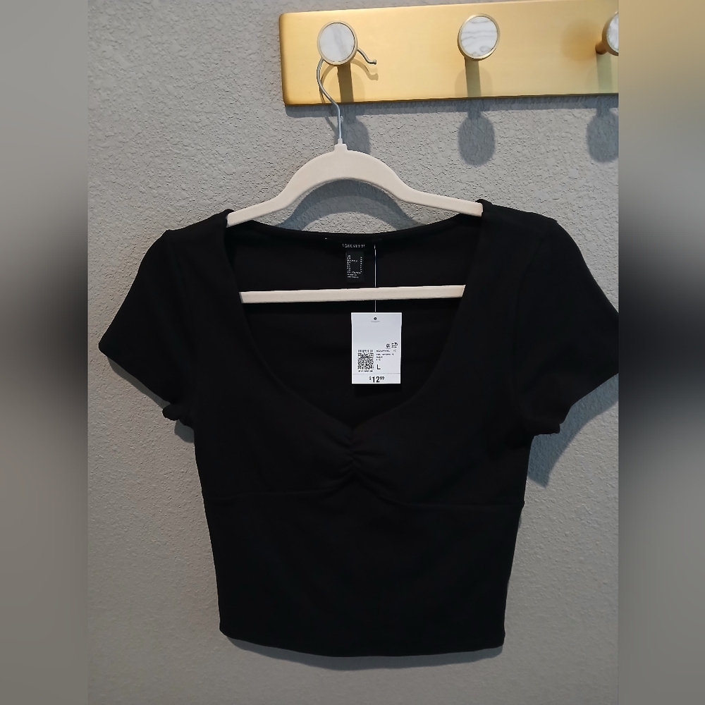 NWT Forever 21 Black Ruched Short Sleeve Bodysuit